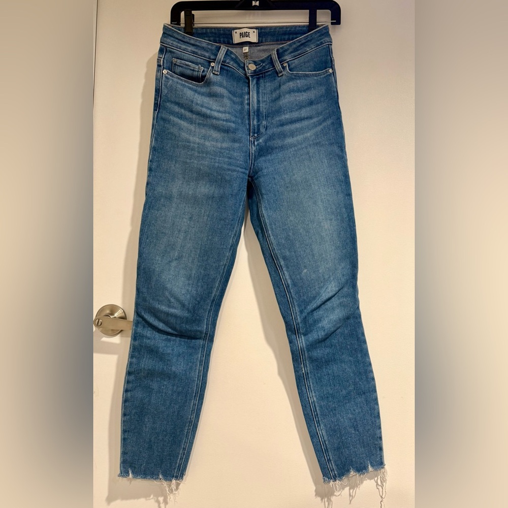 PAIGE Denim Blue Skinny Jeans with Frayed Hem